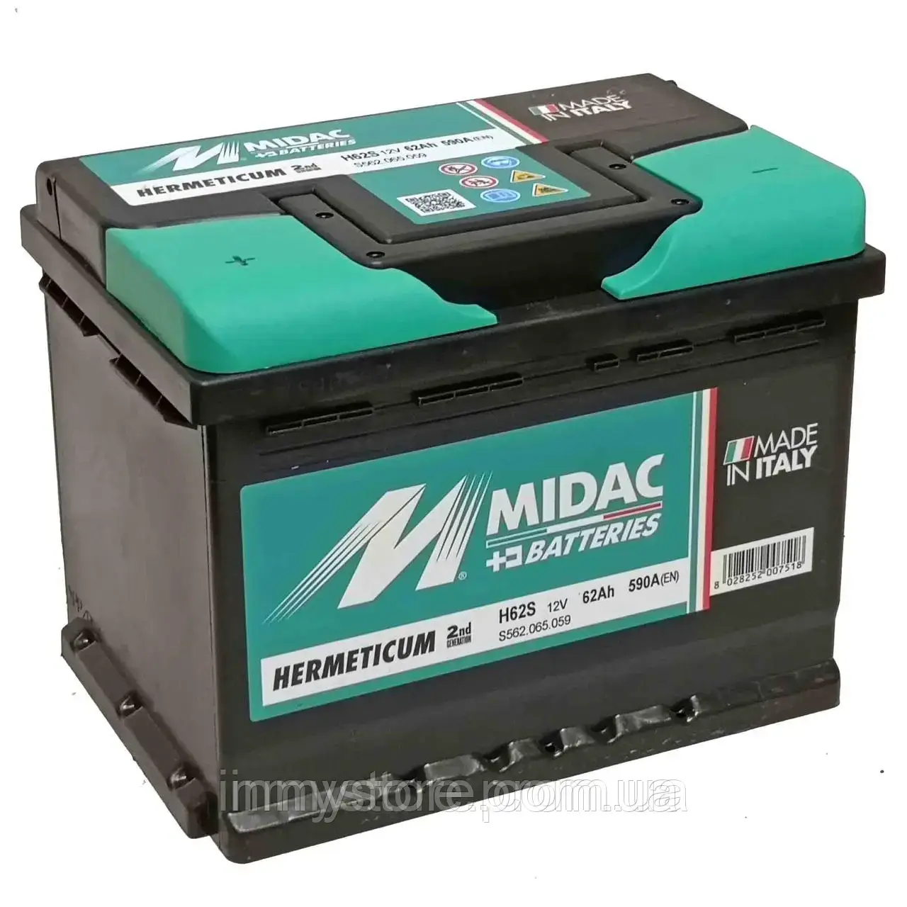 Акумулятор 6СТ-62A MIDAC HERMETICUM, 12V, 62Ah (+/-), Мидак Герметикум, 12В, 62аг, EN590А, фото 1