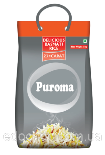Рис Басматі не пропаренний, Puroma 23-карата, 5 кг, мішок