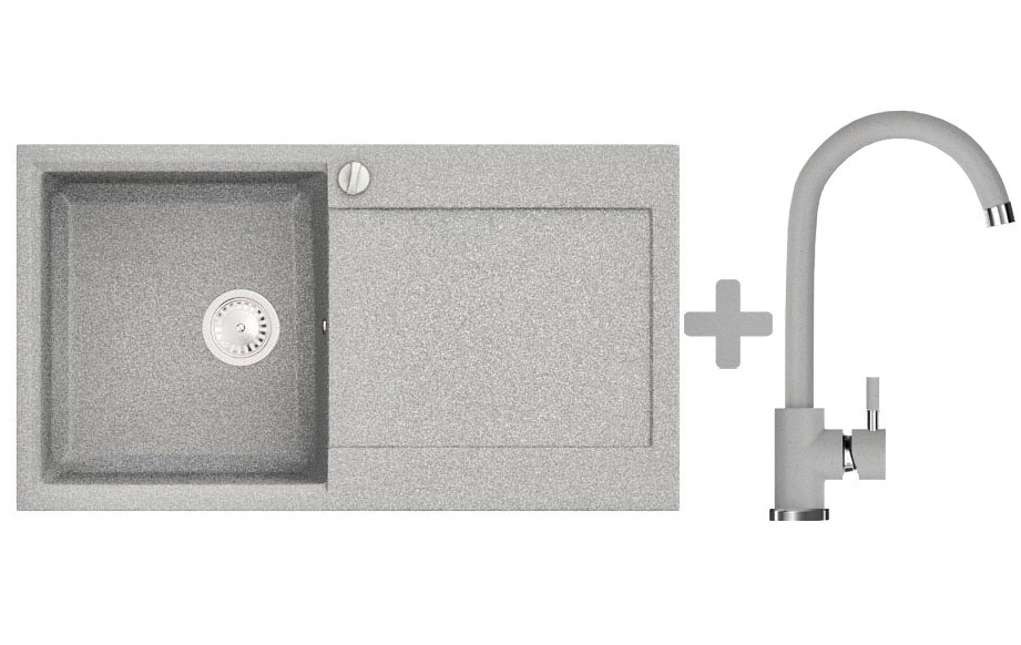 Комплект: мийка гранітна ASKANIA METRA Сірий + Кран