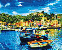 Картина по номерам Лодки на побережье 40*50, живопись роспись пейзаж природа, река, вода BrushMe