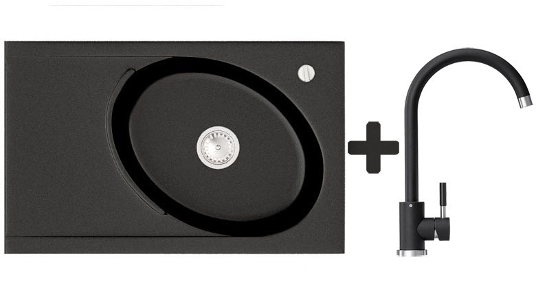 Комплект: мийка гранітна ASKANIA VALENCIA Чорний + Кран, фото 1
