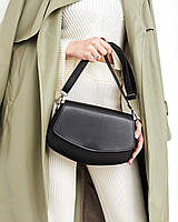 Женская мини сумочка-клатч полукруглая женская сумка из эко кожи,клатч-конверт серая «Теона» Черный