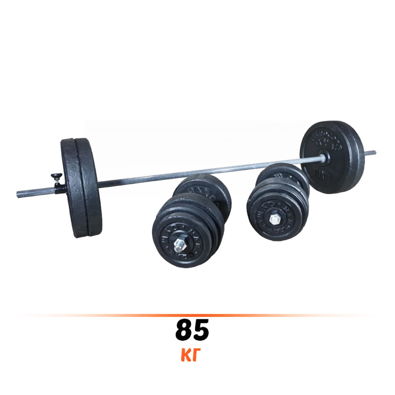 Штанга пряма 1,8 м набірна + гантелі 43 см розбірні набір для дому Комплект 85 кг, фото 1