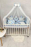Набор постельного белья в кроватку для новорожденных "Косичка Облачко Панды" голубой