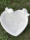 Садова фігура біле Серце з пташками для декору саду виготовлена з цементу, ручної роботи, фото 4