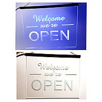 Светодиодная Лед вывеска LED "Welcome, we are open" Мы открыты 30х20 см.