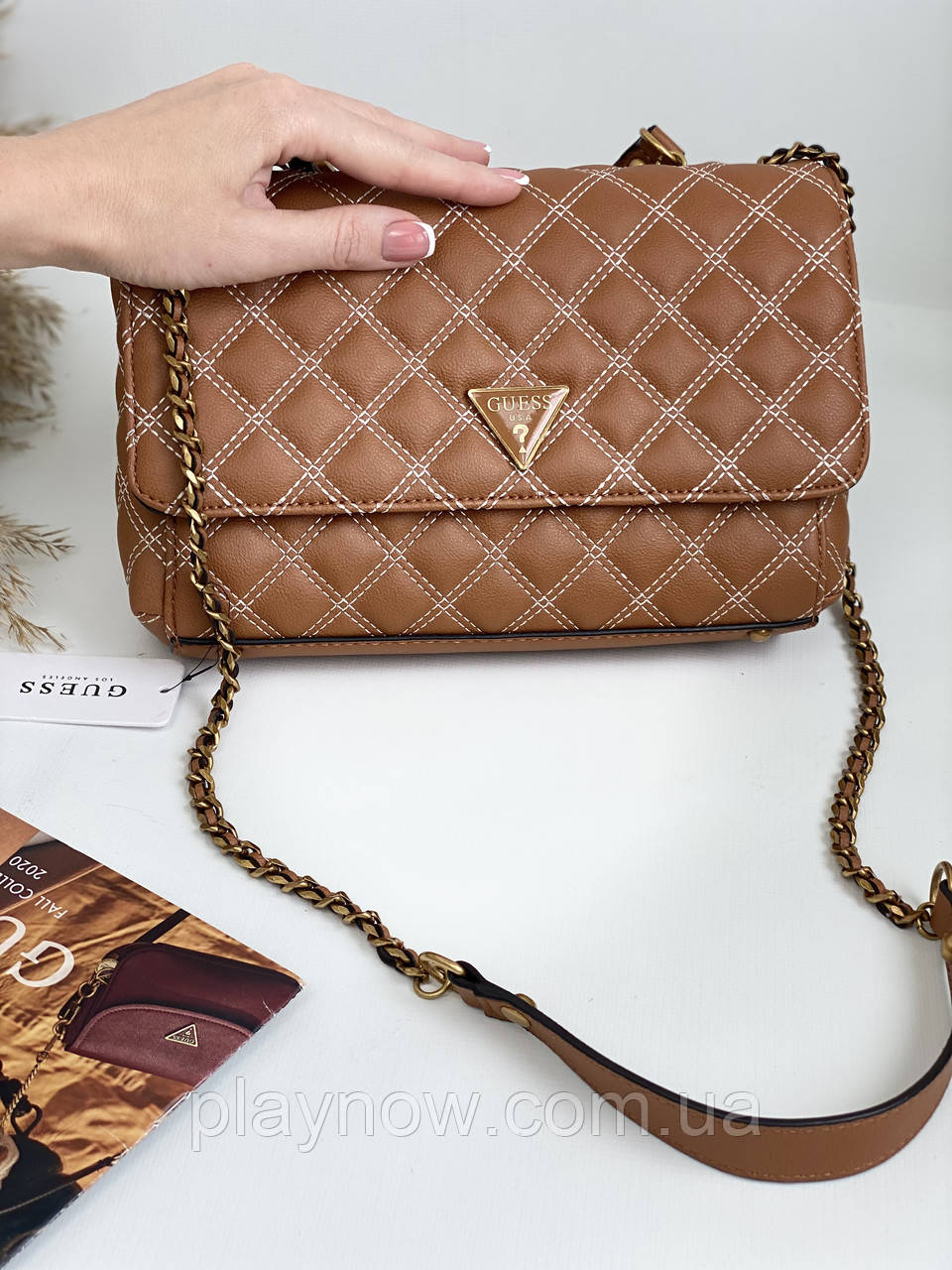 Сумка Guess ОРІГІНАЛ, Гес, Модель: Cessily Quilted Convertible Crossbody Cognac