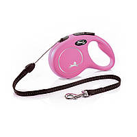 Поводок-рулетка Flexi (Флекси) New Classic S для собак мелких и средних пород, трос (8 м, до 12 кг) розовый