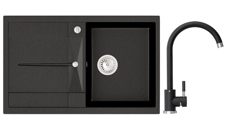 Комплект: мийка гранітна ASKANIA NAPOLI Чорний+ Кран