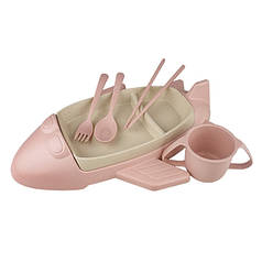 Дитячий посуд набір Stenson R87745 "Літак", з пшеничного лушпиння, 6 предметів, рожевий (Niz12536)