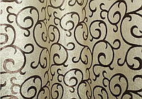 Шторная ткань велюр на метраж, блэкаут софт бежевого цвета с завитками, высота 2.8 м.(211-1)