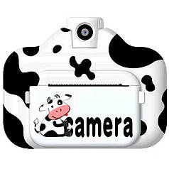 Фотокамера дитяча з миттєвим друком знімків (корівка) Wi Fi 8019 Біло-чорна (N018921)