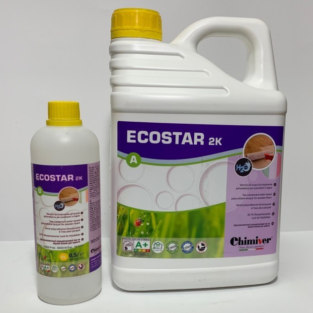 Двокомпонентний Лак для паркету на водній основі Chimiver Ecostar 2К SL (напівглянцевий) - 5,5 л, фото 1