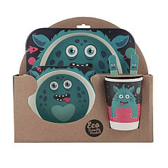 Бамбуковий дитячий посуд у наборі Stenson MH-2770-41 "Монстрик" 5 предметів (N018521)