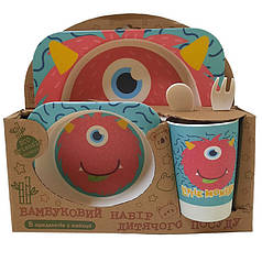 Набір дитячого бамбукового посуду Stenson MH-2770-40 "Монстрик" 5 предметів (N018520)