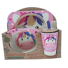 Набір дитячого бамбукового посуду Stenson MH-2770-37 "Єдиноріг" 5 предметів (N018519)