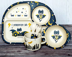 Набір дитячого бамбукового посуду Stenson MH-2773-13 "Бетмен у машині" (N018517)