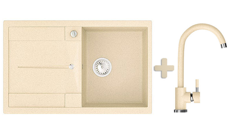 Комплект: мийка гранітна ASKANIA NAPOLI Бежевий + Кран, фото 1