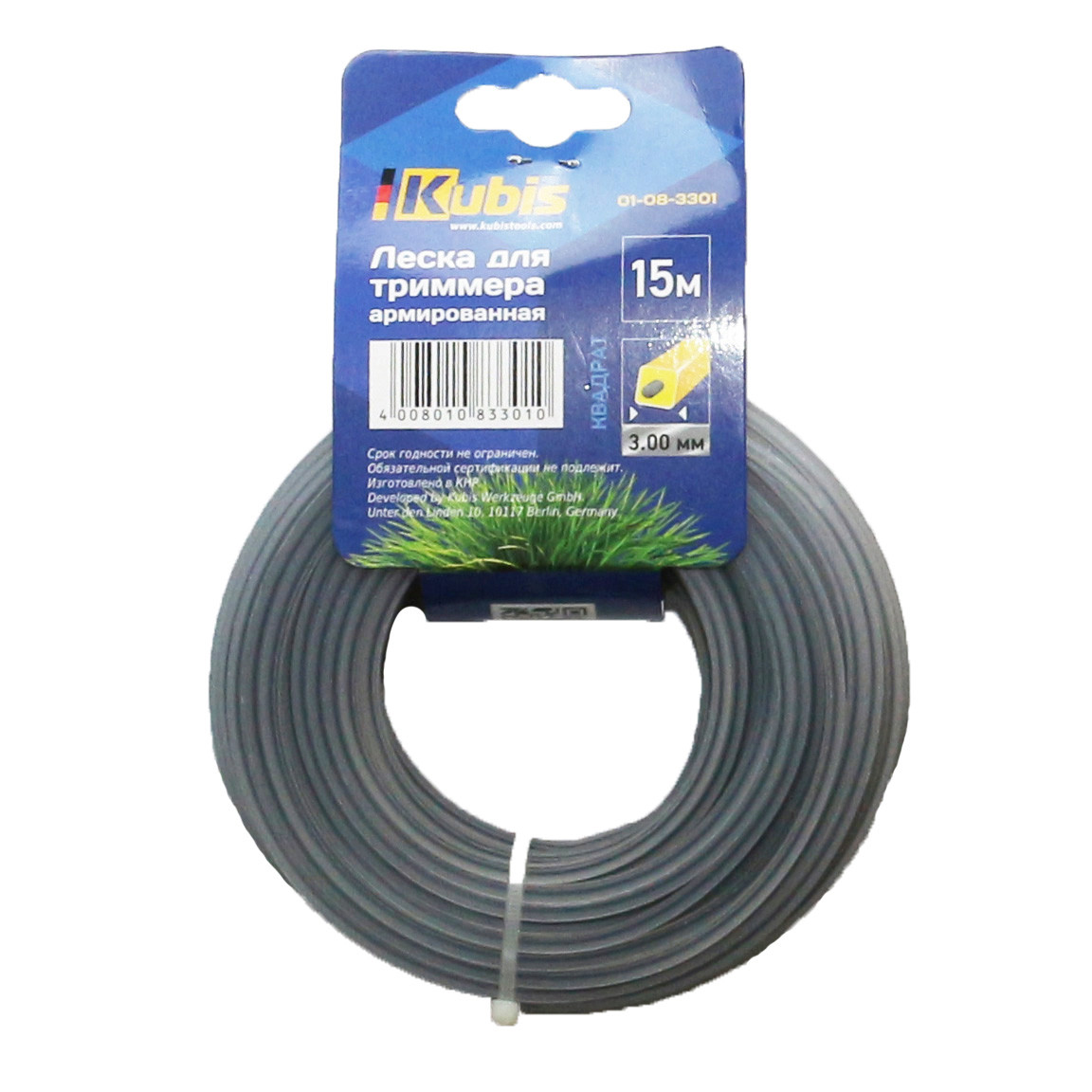 Жилка для тримера 3.0 мм 15 м армована квадрат Kubis 01-08-3301