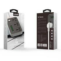 Мережевий подовжувач з USB портами Ldnio SE3604, 3 розетки, 1.6м, чорний, фото 5