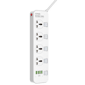 Мережевий подовжувач Ldnio SC4408, 4USB, 4 розетки, білий, фото 1