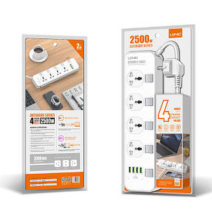 Мережевий подовжувач Ldnio SC4408, 4USB, 4 розетки, білий, фото 3