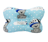 Детская ортопедическая бабочка подушка для новорожденного до 1 года MinkyHome Голубой/Мишка Тедди 18*30см