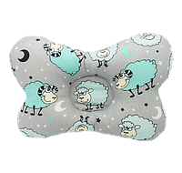 Детская ортопедическая бабочка подушка для новорожденного до 1 года MinkyHome Овечка/Бирюза 18*30см