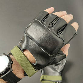 Тактичні безпальні рукавички мітенки із натуральної шкіри з протектором