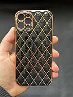 Чехол черный стеганный с золотом Iphone 12 Pro, 2003-03-1