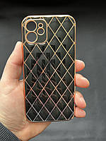 Чехол черный стеганный с золотом Iphone 12, 2003-03-3