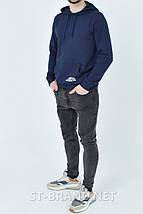 Розміри: 46,48,50,52,54. Однотонна чоловіча кофта з капюшоном - худі з якісного і натурального трикотажу - темно-синя, фото 2