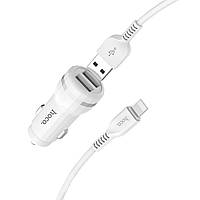 АЗП Hoco Z27 Staunch dual port in-car charger set with Lightning 2USB 2.4A White