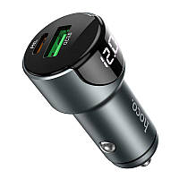 Автомобильное зарядное устройство Hoco Z42 Light road dual port digital display PD20W+QC3.0 car charger Metal