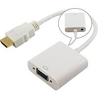 Перехідник-конвертер HDMI (M) - VGA (F), TRY (зі звуком), білий