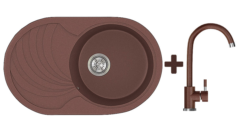 Комплект: мийка гранітна ASKANIA MODERNA Коричневий + Кран
