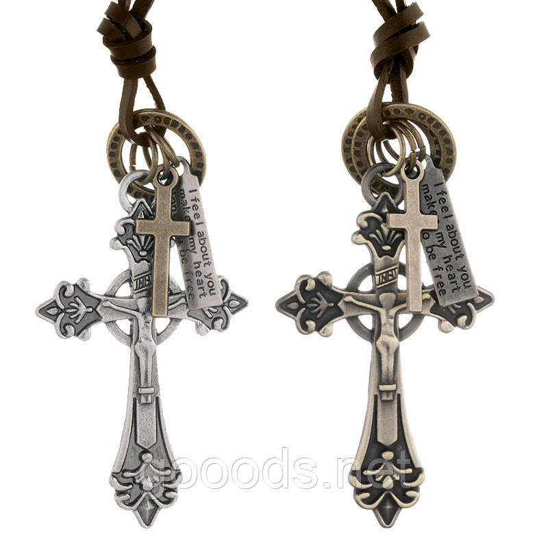 Кулон хрест на шкіряному шнурку, фото 1