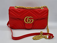 Сумка Gucci Marmont на плечо кожаная красная с золотой фурнитурой