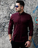 Стильная мужская рубашка цвета марсал с планкой S, L размер MI-33