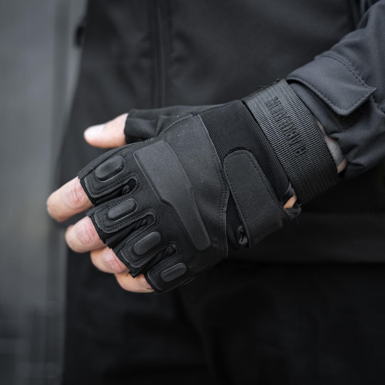 Тактические беспалые перчатки (военные, армейские, защитные, охотничьи) Черные, S - фото 1 - id-p1620211516