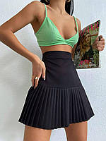 Короткая плиссированная юбка солнце женская на высокой посадке (р. S, M, L) 77JU1011 черный, L