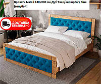 Кровать Natali 180х200 см Дуб Тахо/велюр Sky Blue (голубой) выбор цвета обивки