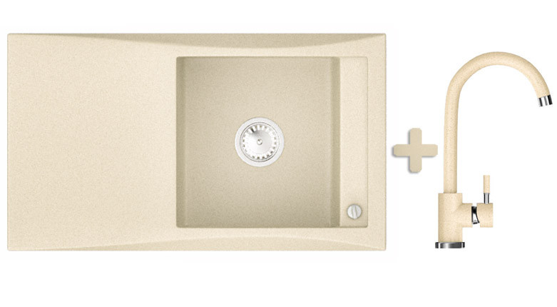Комплект: мийка гранітна ASKANIA STELLA 80 Бежевий + Кран, фото 1