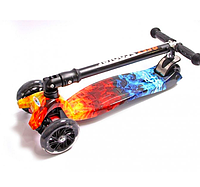 Детский самокат 4 колеса складная ручка Scooter 3 до 7 лет светящимися колесами алюминиевый мальчику девочке