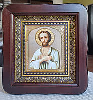Икона Святой Алексий человек Божий в фигурном киоте под стеклом, размер киота 20×18 размер лика 10×12