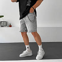 Джинсовые шорты мужские серые МОМ турецкие, Светло серые джинсовые шорты широкие до колен