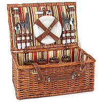 Корзина для пикника с посудой на 4 персоны коричневая 46х30х20 см 10503-024 сумка для пикника из лозы набор