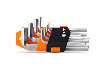 Набір подовжених Г-подібних шестигранних ключів зі сталі для загвинчування болтів CrV 9 шт 1.5-10.0 мм