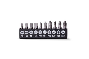 Набір насадок, 25 мм "LT", 10 шт. (S3, S4, S5, S6, PH0, PH1, PH2, PZ0, PZ1, PZ2)