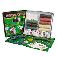 Покерный набор в коробке Настольная игра карты покер 500 фишек полотно